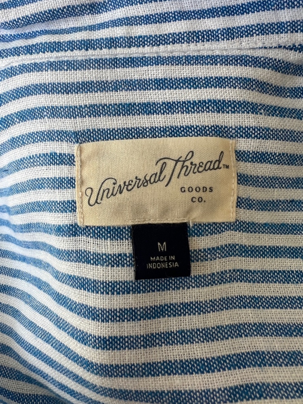 Universal Thread Blue & White Striped Linen Blend Short Sleeve Button Up Shirt M - Picture 3 of 4